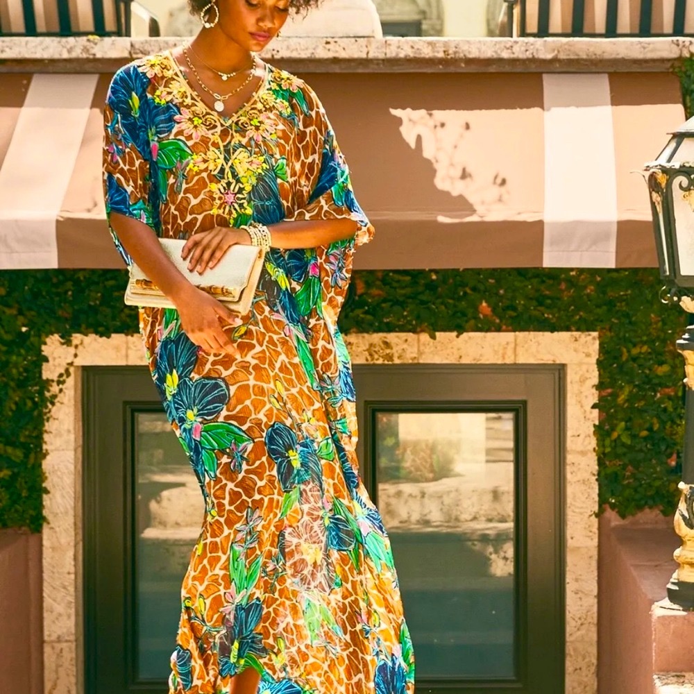 NWT LILLY PULITZER ROSIA CAFTAN BLOOMS OF PARADISE MAXI GORGEOUS!!!!EMBELLISHED